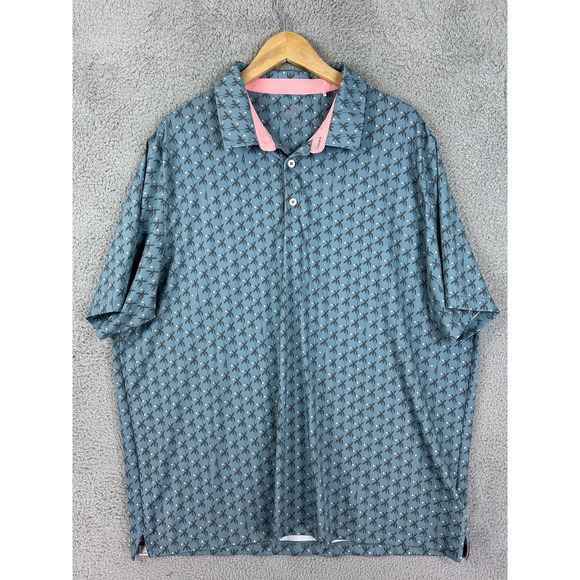 PUMA Golf Polo Shirt Mens 3XL Blue Allover Palm Print Performance Rugby Casual - Picture 1 of 10